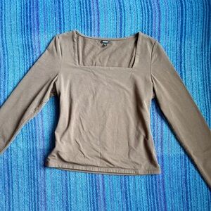 Express Chocolate Brown Stretchy Long Sleeve Square Neck Top